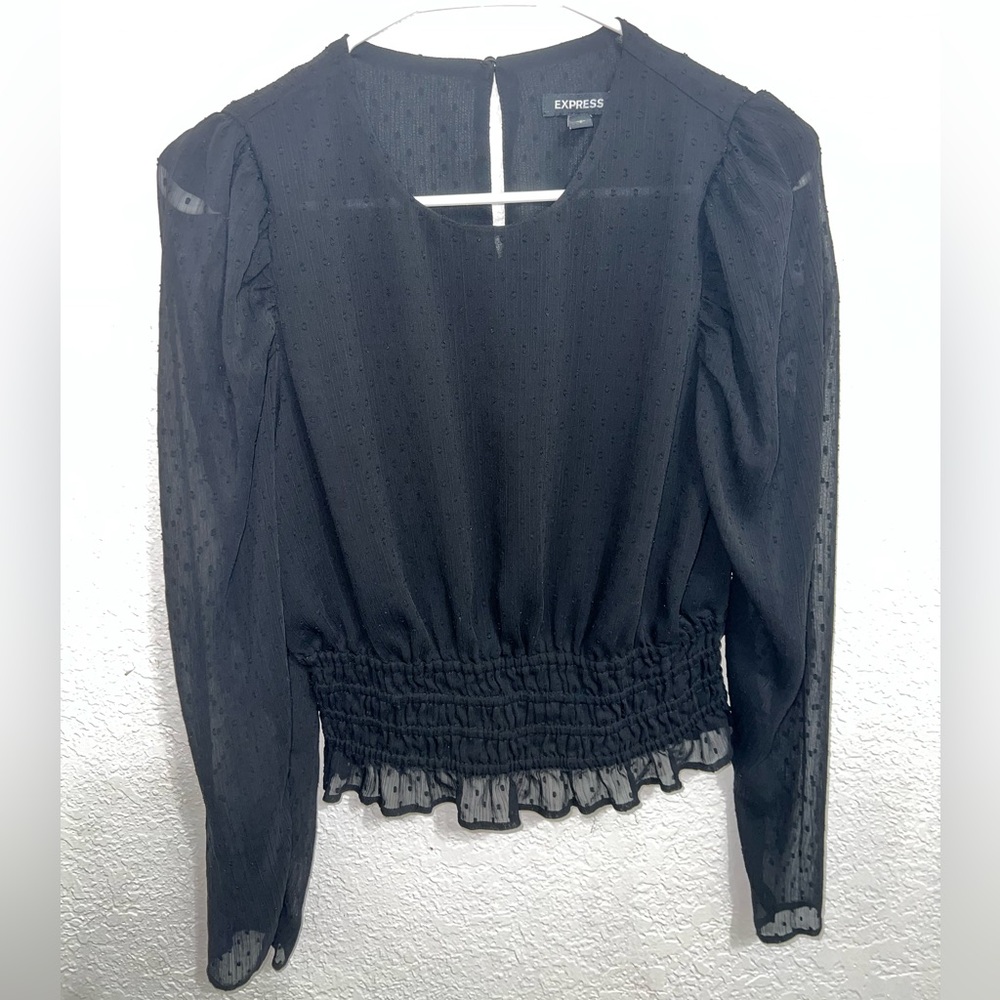 Express Black Smocked Puff Sleeve Blouse